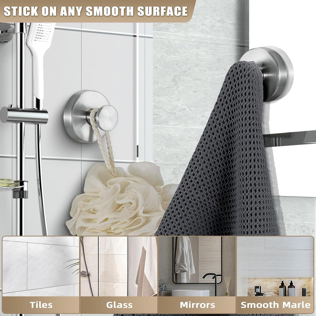 Lot De 2 Crochets À Ventouse Pour Douche, Salle De Bain, Serviettes, Peignoirs, Luffa – Montables Sur Les Murs De La Salle De Bain, La Cuisine, Le Verre, Les Miroirs, Le Carrelage Et Autres