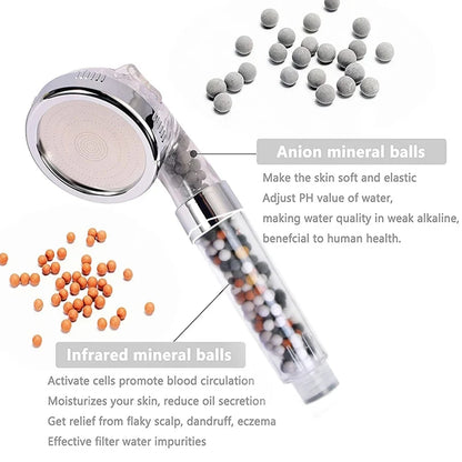 3 Functions High Pressure SPA Shower Head Water Saving Handheld Rainfall Bathroom Accessory Anion Filter Shower