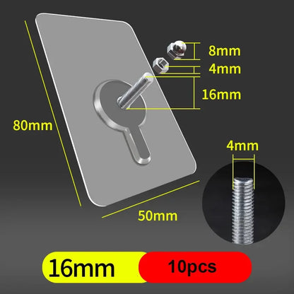 10Pcs Nail Free Wall Hooks Screw Adhesive Non-Trace No Drilling Hanging Hooks for Bathroom Shower Kitchen 6/8/10/12/14/16MM