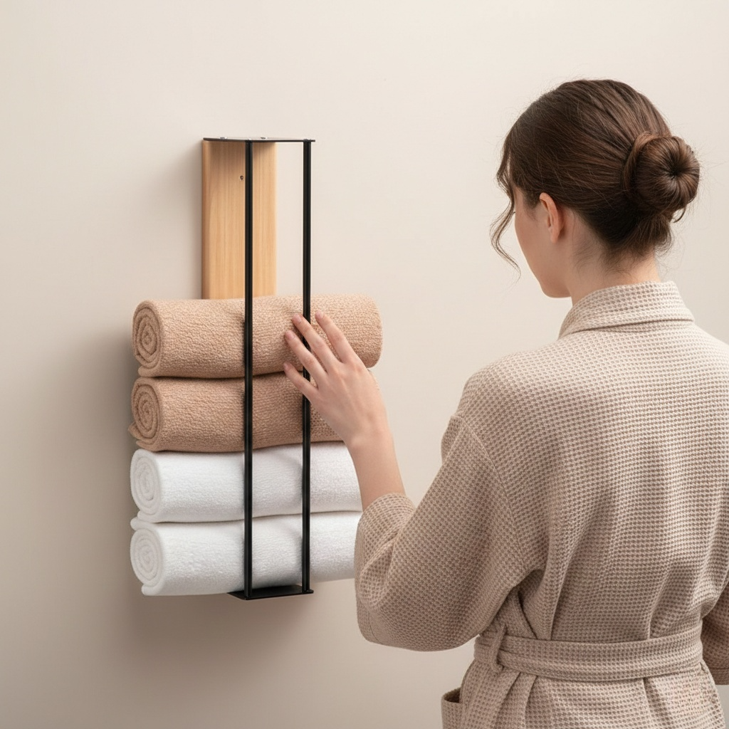 Porte-Serviettes Mural en Bois – Élégant et Pratique