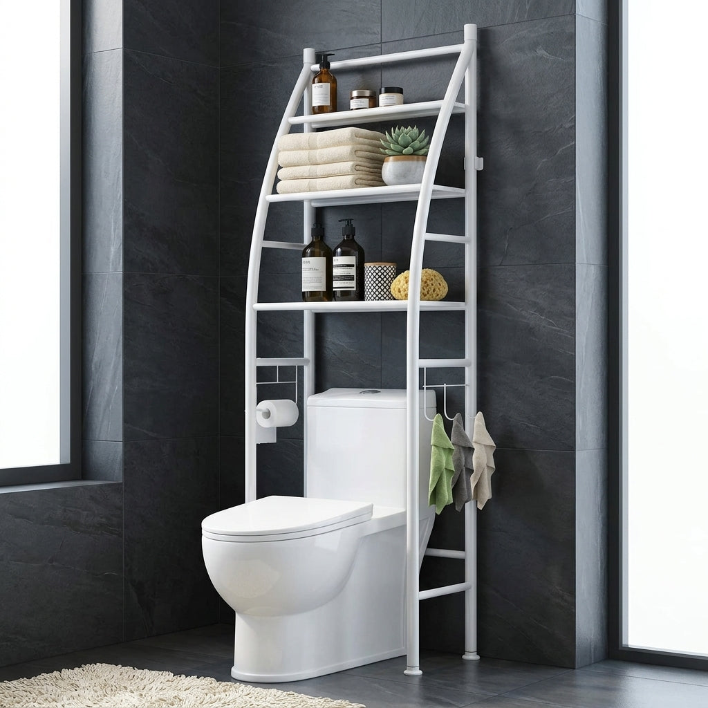 Étagère verticale à 3 niveaux au‑dessus des toilettes