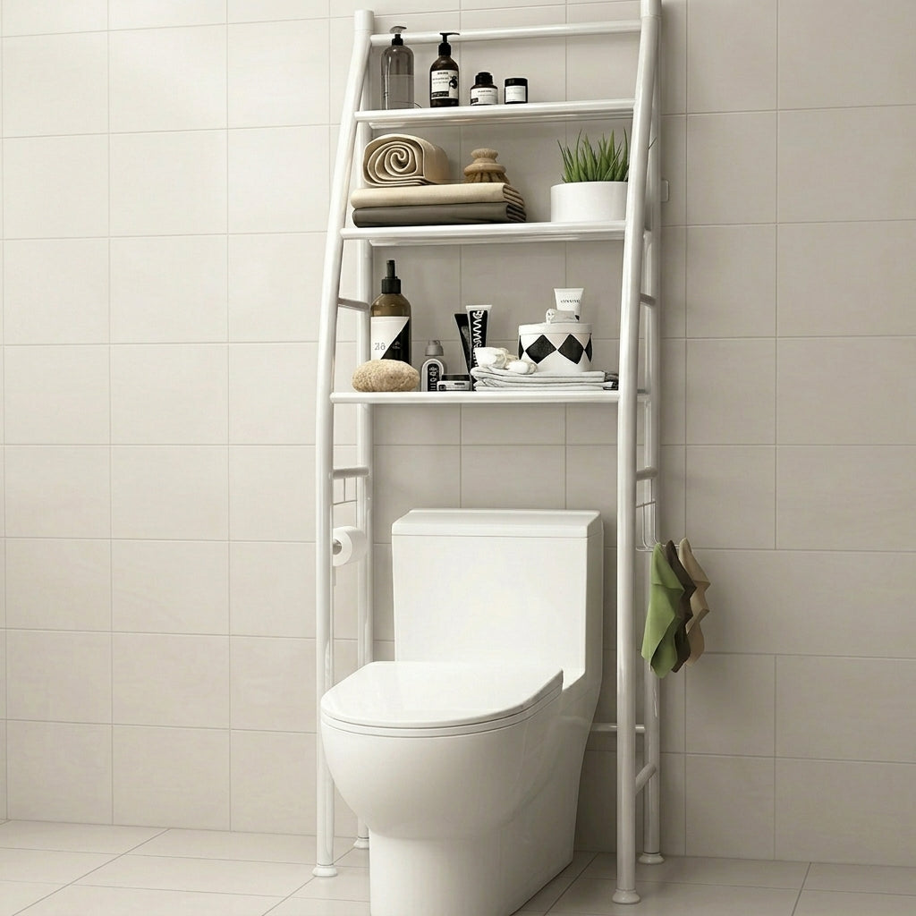 Étagère verticale à 3 niveaux au‑dessus des toilettes