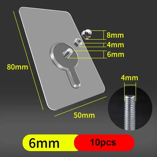 10Pcs Nail Free Wall Hooks Screw Adhesive Non-Trace No Drilling Hanging Hooks for Bathroom Shower Kitchen 6/8/10/12/14/16MM