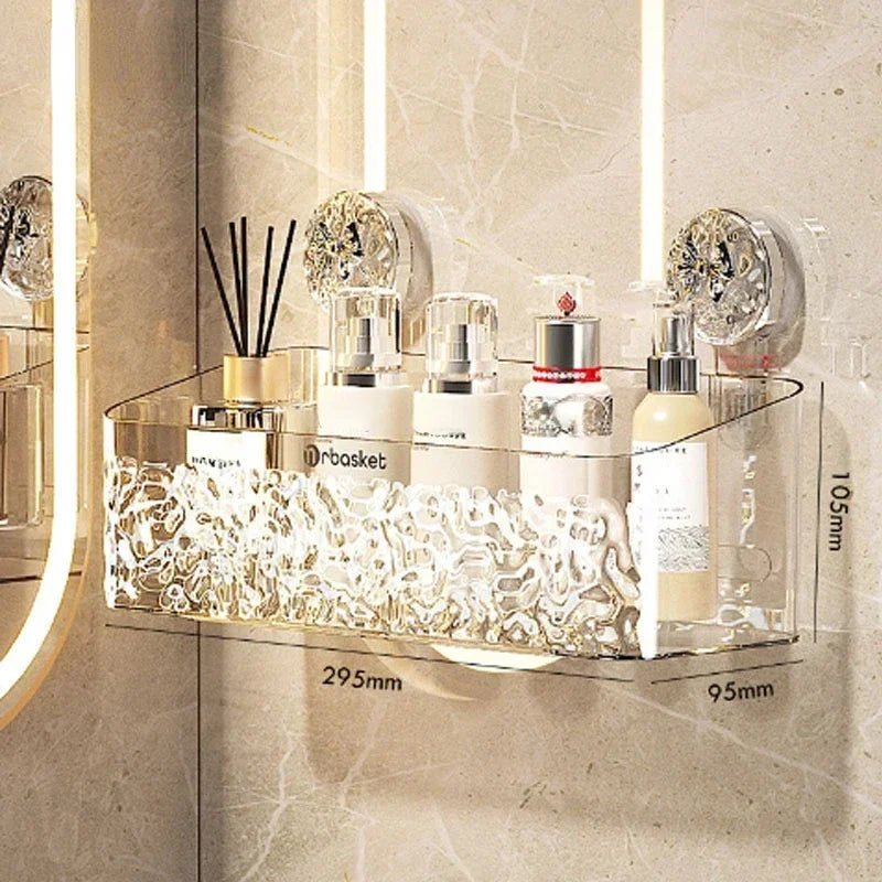 Shower Suction Cup Shelf Basket Light Glacier Pattern One Second Installation Bathroom Organizer Storage Rotating to Suck Remove