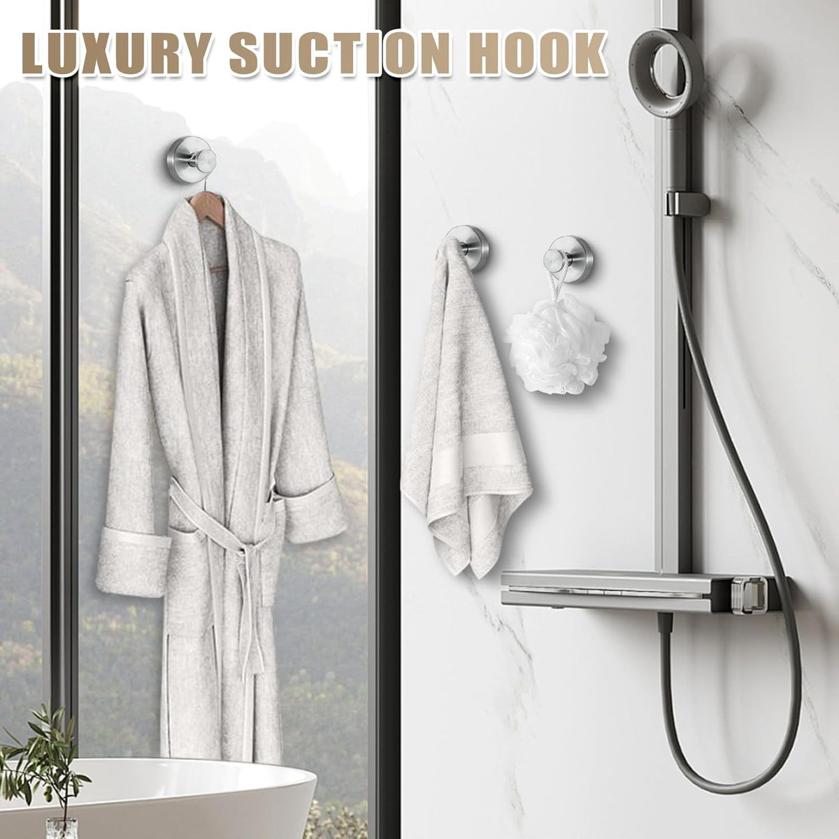 Lot De 2 Crochets À Ventouse Pour Douche, Salle De Bain, Serviettes, Peignoirs, Luffa – Montables Sur Les Murs De La Salle De Bain, La Cuisine, Le Verre, Les Miroirs, Le Carrelage Et Autres