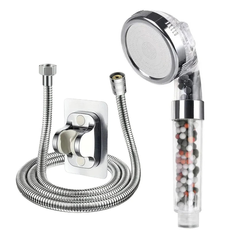3 Functions High Pressure SPA Shower Head Water Saving Handheld Rainfall Bathroom Accessory Anion Filter Shower
