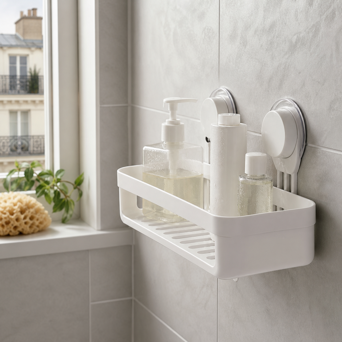 Étagère de douche à ventouse en situation réelle