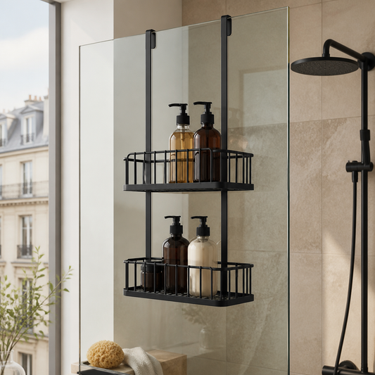 Étagère de douche suspendue deux niveaux en situation réelle